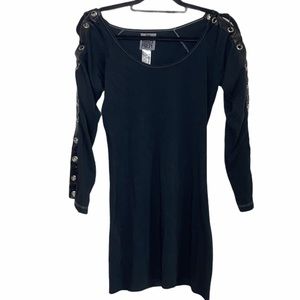 The Ragged Priest Lace Up Bell Sleeve Dress Black